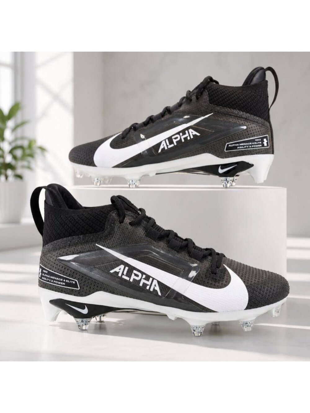 Nike Alpha Football Cleats Mens 11.5 Black White Molded Spikes Shoes HF4550-001